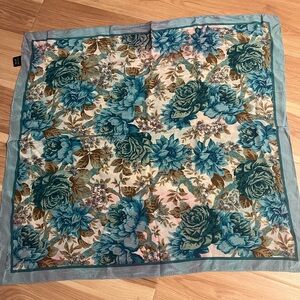 Vintage Carole Little Silk Scarf Blue, taupe,and hint of lavender floral design